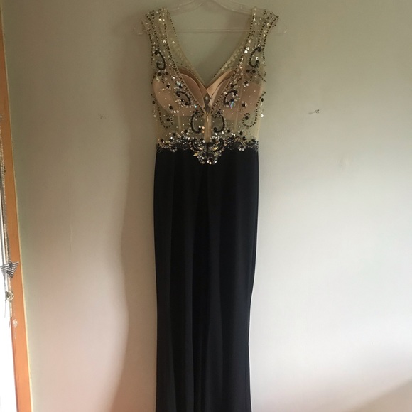 Prom Dress Black Sequin Low Slit - Picture 7 of 10
